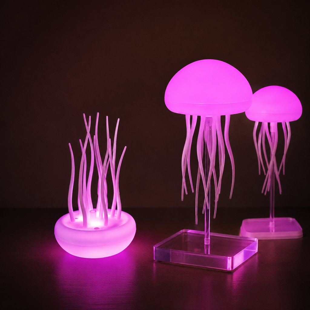 Bionic Jellyfish Night Light - Voice Control RGB LED Lamp with Dancing Tentacles (USB Rechargeable)