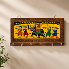 Handmade Rajasthani wooden key holder with 6 hooks - boho wall decor for entryway