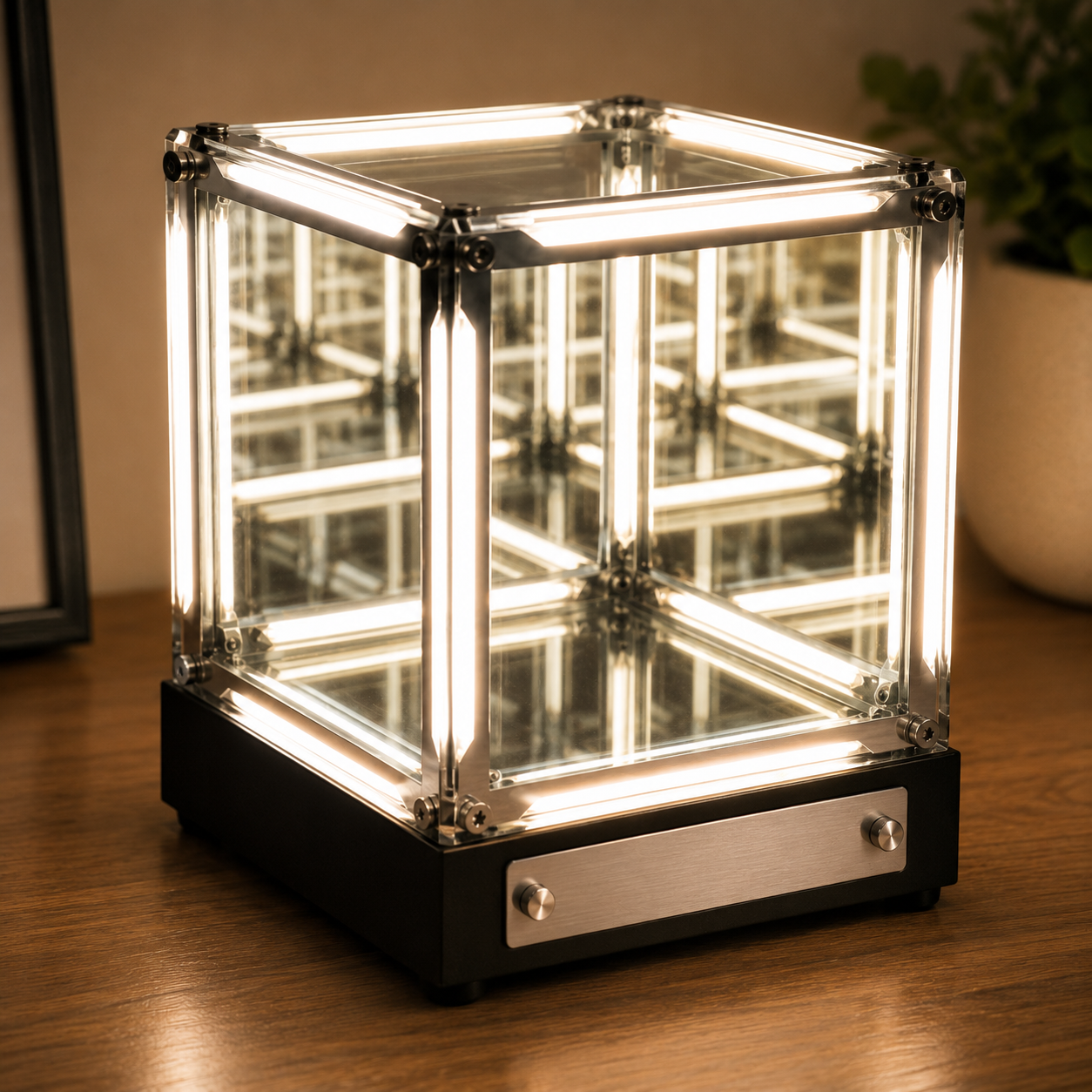 InfinityGlow 4D Infinity Mirror Cube Night Light - Touch Dimming LED Desk Lamp with 2000Mah Battery