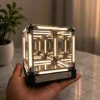 InfinityGlow 4D hypercube cube night light on gaming desk setup as ambient mood light cyberpunk aesthetic room decor