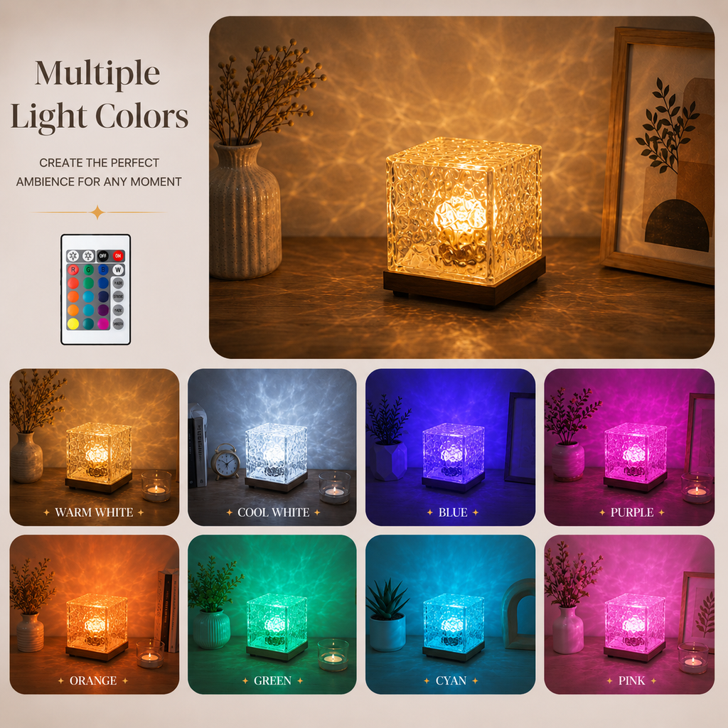 Water Ripple LED Lamp - RGB Aurora Ocean Wave Projector Night Light with Remote Control