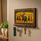 Handmade Rajasthani wooden key holder with 6 hooks - boho wall decor for entryway